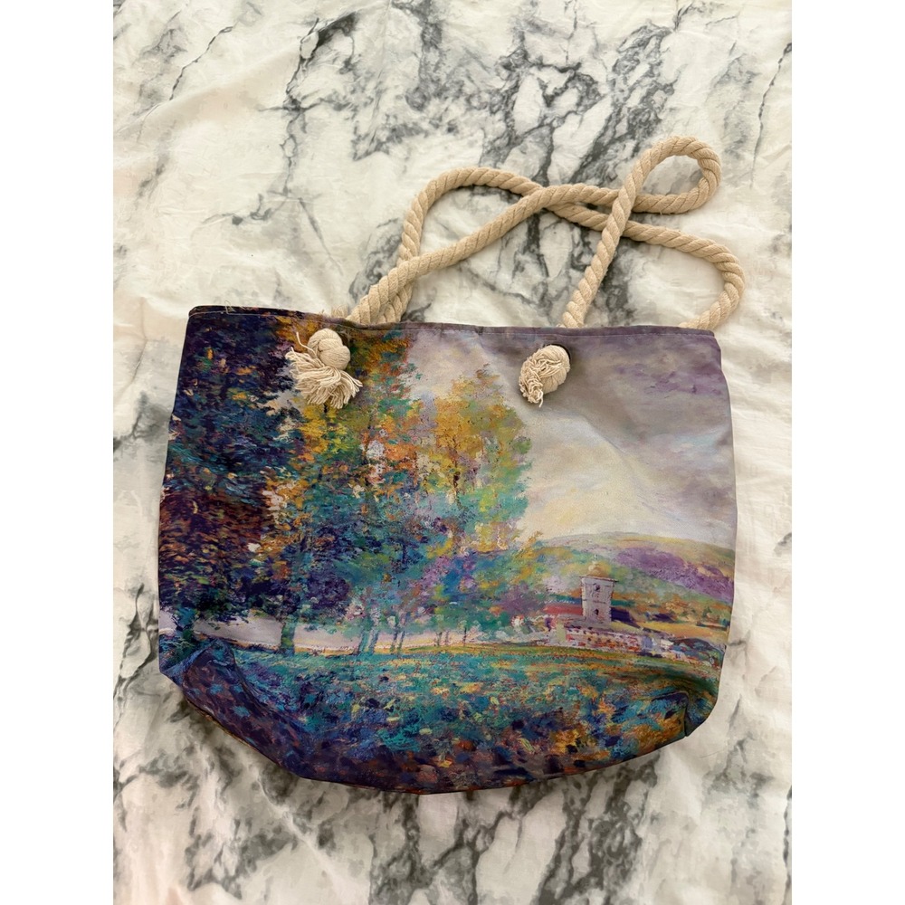 Impressionist Landscape Canvas Tote Bag with Rope Handles Art Print Beach Bag - Picture 2 of 2